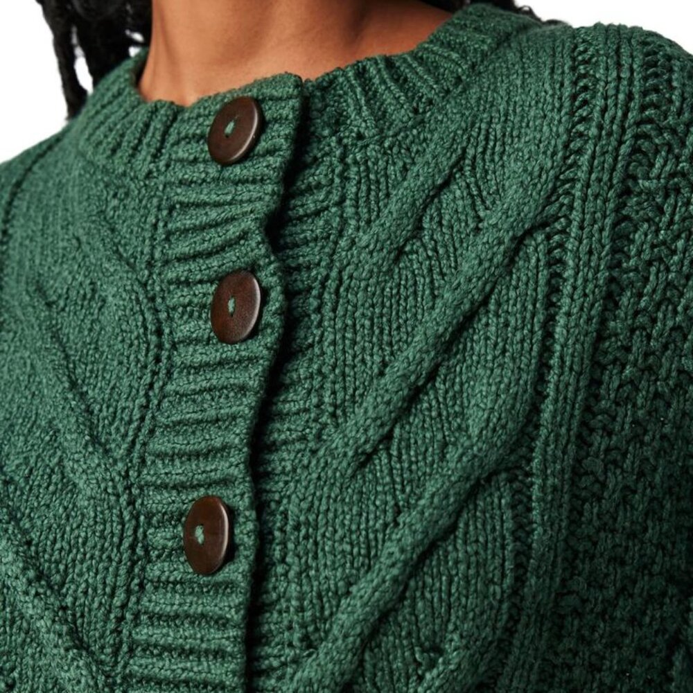 Free People Bonfire Cable Knit Cardigan Green Crop Oversized Cozycore - Picture 5 of 6